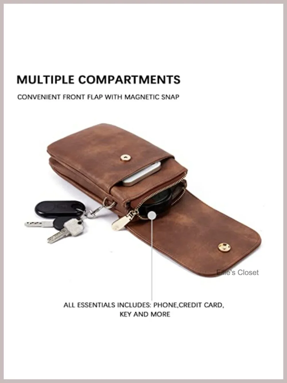 Small Crossbody Bag Women Vegan Leather Phone Purse Triple Pocket Adjustable